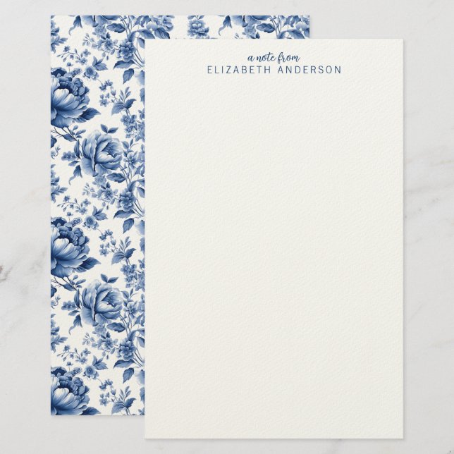Papeterie Elegant Blue White Vintage Rose Floral (Devant / Derrière)