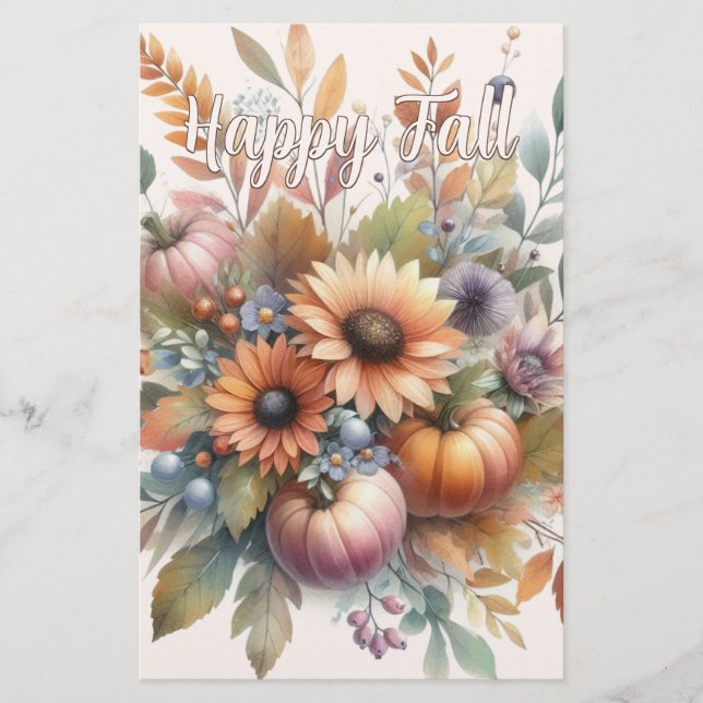 Papeterie Élégant Happy Fall Citrouille Flower Bouquet Motif (Devant)