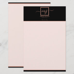 Papeterie Elégant or Rose sur papier à lettres noir