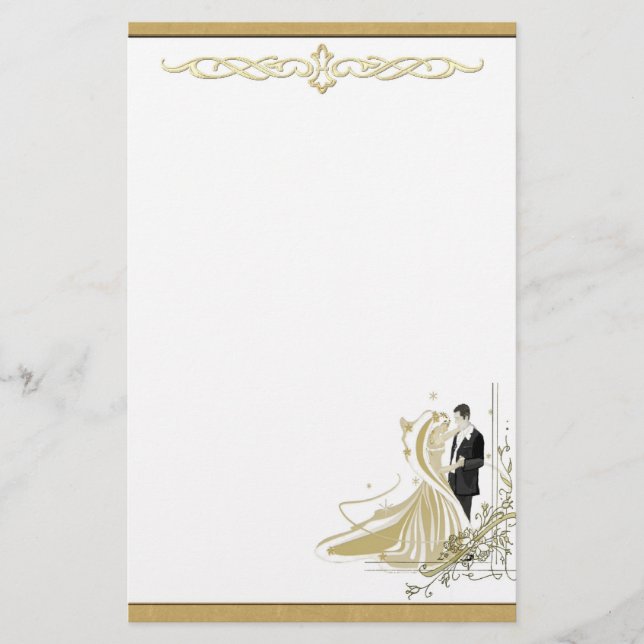 Papeterie Élégant papier à lettres Mariage or et blanc (Devant)