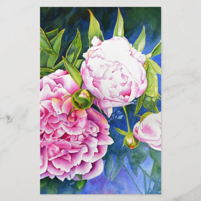 Papeterie Elégant rose blanc classique aquarelle floral (Devant)