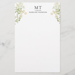 Papeterie Elegant White Floral Wildflower Classic Monogram