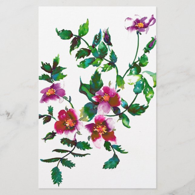 Papeterie Elégante aquarelle moderne fleur sauvage rose fonc (Devant)