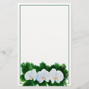 Papeterie Elégante peinture d'orchidée tropicale blanche