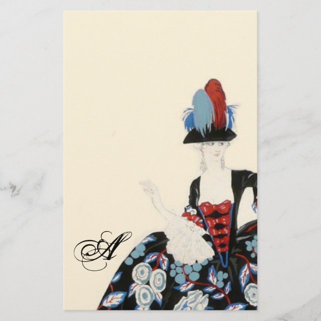 PAPETERIE ÉLÉGANTE ROBE FLORALE DE DAME / MONOGRAMME DE MODE (Devant)