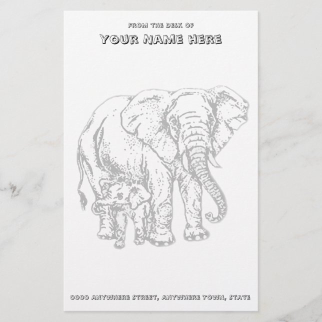 Papeterie Eléphant et bébé stationnaire (Devant)