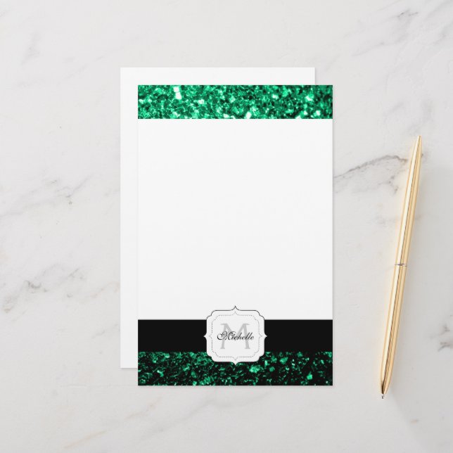 Papeterie Emerald Green fausse parties scintillant scintille (Devant/Arrière en situation)
