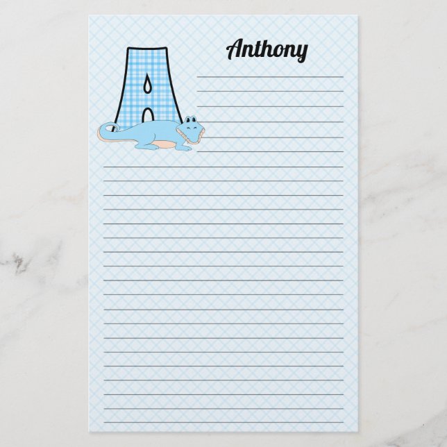 Papeterie En vichy bleu avec lettre A pour les garçons (Devant)