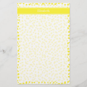 Papeterie Etoiles jaunes Blanc BG, Nom jaune Monogramme