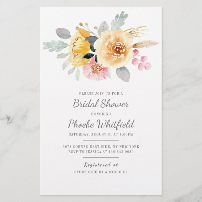 Papeterie Faire part de bapteme de mariage aquarelle florale (Devant)