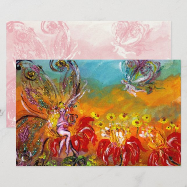 Papeterie FAIRY DE L'Imaginaire DES FLEURS ROUGES (Devant / Derrière)