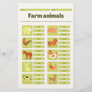 Papeterie Farm Animals Identification Educational Worksheet