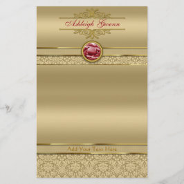 Papeterie Faux Dark Ruby Red Gemstone Metallic Gold Damask