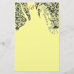Papeterie FEMME ROMANTIQUE, ROSES, NATURE Jaune noir Monogra