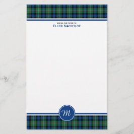 Papeterie Ferguson Clan Tartan bleu et vert Monogramme
