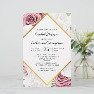 Papeterie Fête des mariées Rose Floral Gold Frame Invitation