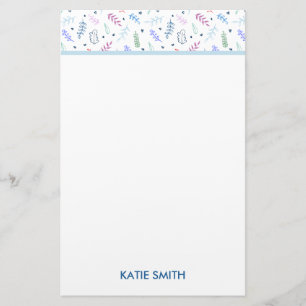 Papeterie Feuilles bleu et lavande avec Motif de coeur