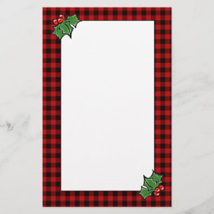 Papeterie Feuilles de houx baies plaid rouge classique buffa