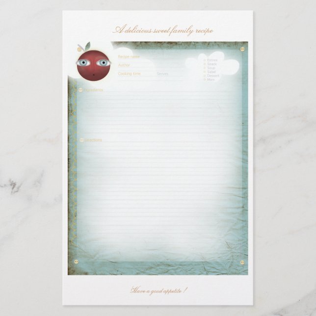 Papeterie Feuilles de recette Cuisine Cuisine Imprimable (Devant)