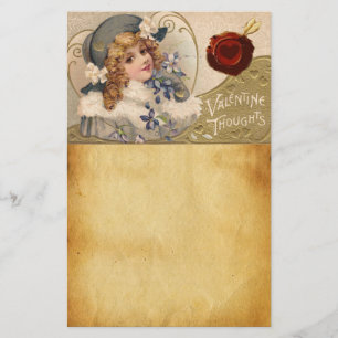Papeterie FILLE vintage, FLEURS, CUPIDE VALENTINE, SCEAU DE
