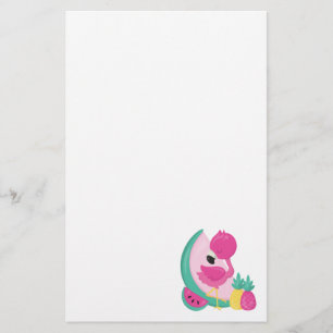 Papeterie Flamant rose rose avec pastèque et ananas