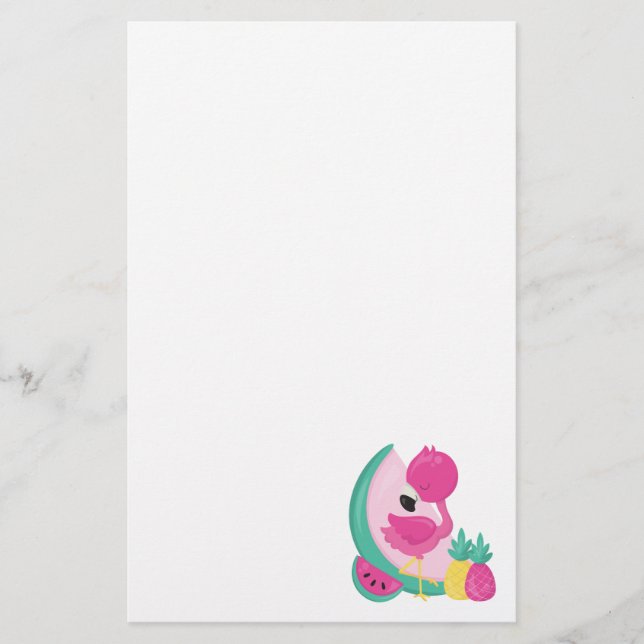 Papeterie Flamant rose rose avec pastèque et ananas (Devant)
