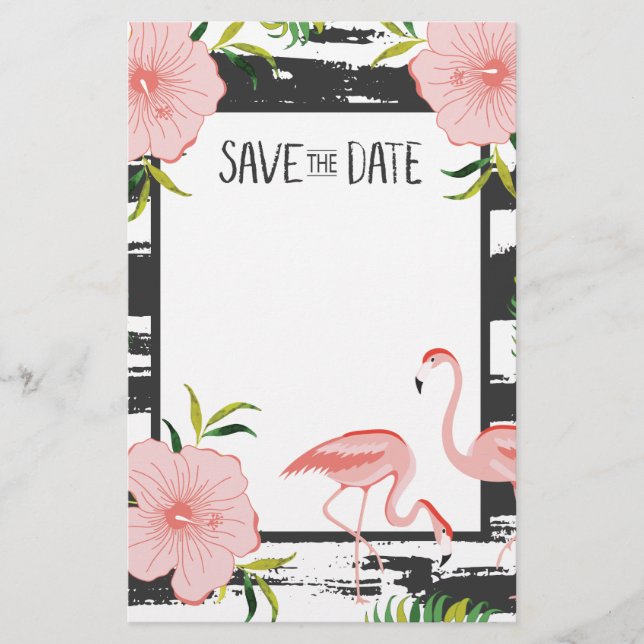 Papeterie Flamant rose Rose Tropical Enregistrer La Date (Devant)
