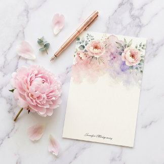Papeterie Fleur de pivoine rose lavande pastel aquarelle