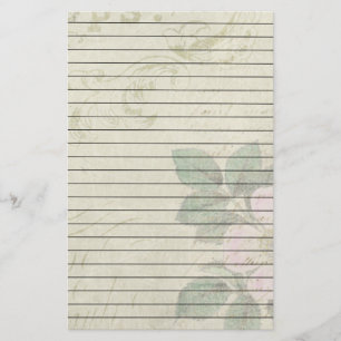 Papeterie Fleur rose vintage affligée avec des lignes