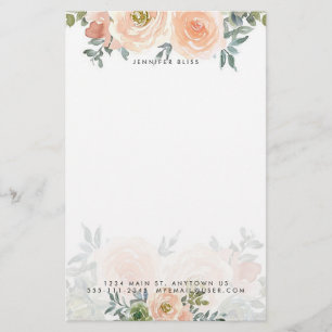 Papeterie Fleurs aquarelles en rose et vert personnalisées