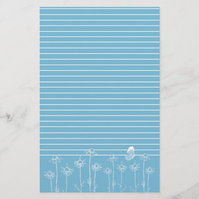 Papeterie Fleurs Chamomiles Bleues Papillon (Devant)