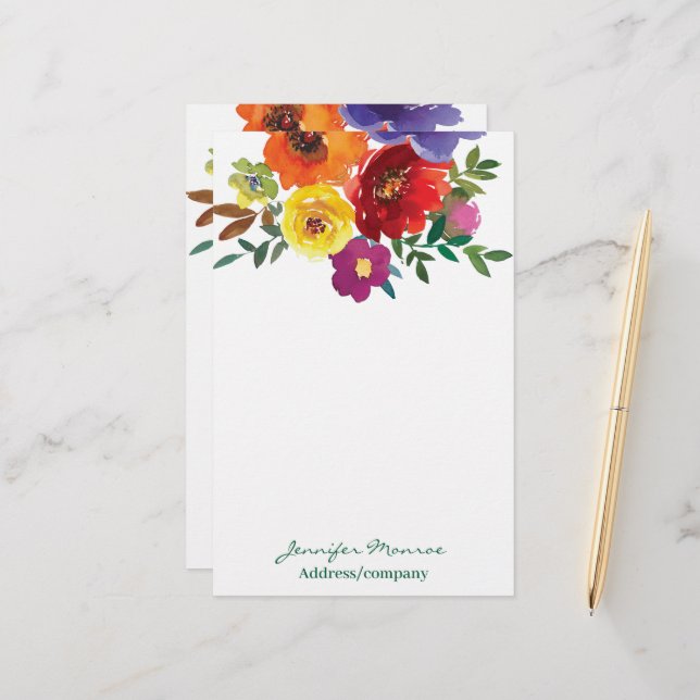 Papeterie Fleurs d'aquarelle de printemps personnalisées (Devant/Arrière en situation)
