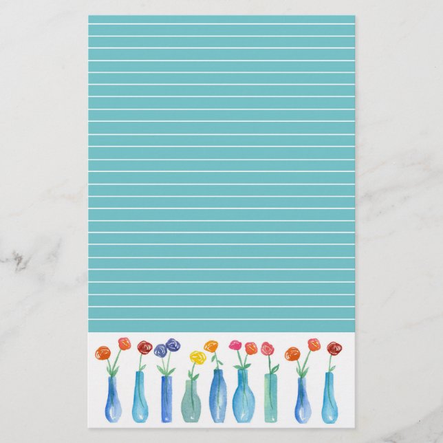 Papeterie Fleurs d'aquarelle rose turquoise (Devant)