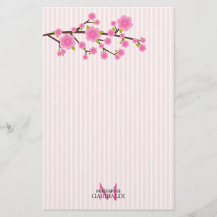 Papeterie Fleurs de cerisier roses Girly personnalisées