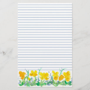 Papeterie Fleurs de Pansy Jaune Aquarelle Peinture Liner