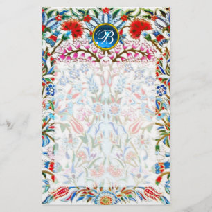 Papeterie FLEURS D'ORIENT DAMAS MONOGRAMME Saphir Bleu