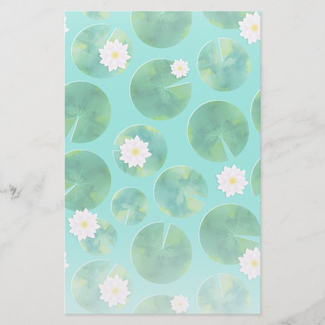 Papeterie Fleurs Lys d'Eau Blanche & Motif Lily Pad (Devant)