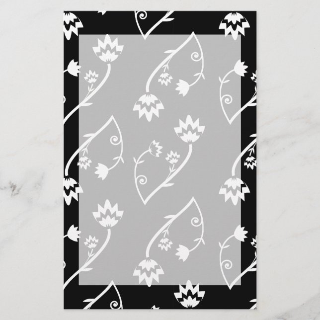 Papeterie Fleurs noires et blanches rétro (Devant)