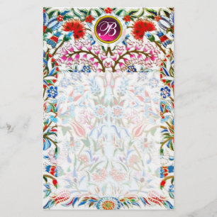 Papeterie FLEURS ORIENTALES DAMAS MONOGRAMME Rose Améthyste