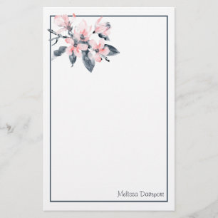 Papeterie Fleurs rose et gris Aquarelle classique