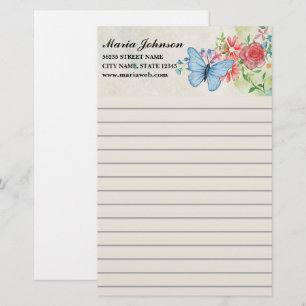 Papeterie Fleurs sauvages à l'aquarelle élégante et papillon
