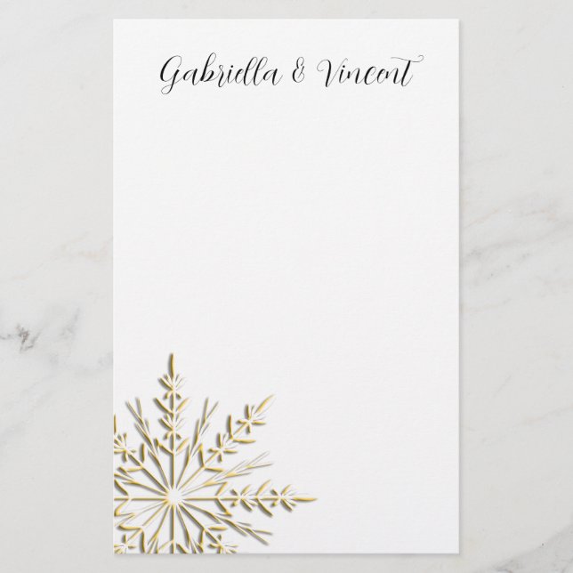 Papeterie Flocon de neige en or sur le mariage d'hiver blanc (Devant)