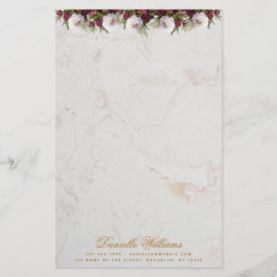 Papeterie Floral Burgundy Peonies Marbre Élégant Script