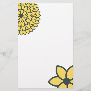 Papeterie Floral moderne jaune et charbon de bois