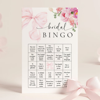 Papeterie Floral Pink Bow Fête des mariées Jeu de Bingo