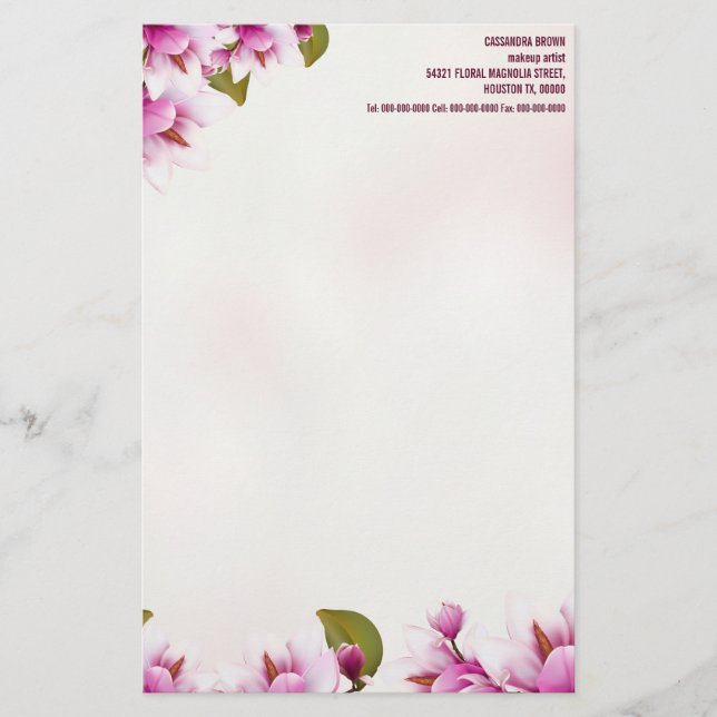 Papeterie Floral rose Magnolia Personnalisé (Devant)