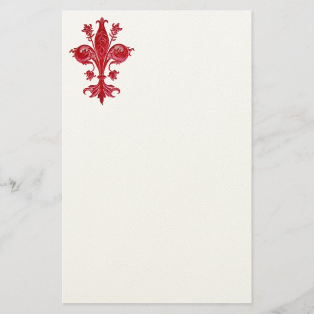 Papeterie FLORENTINE RED LILY / FLEUR DE LISE, White Felt (Devant)