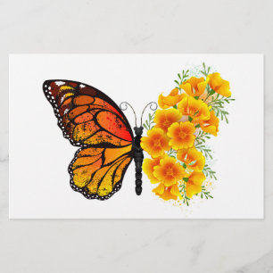Papeterie Flower Butterfly with Yellow California Poppy