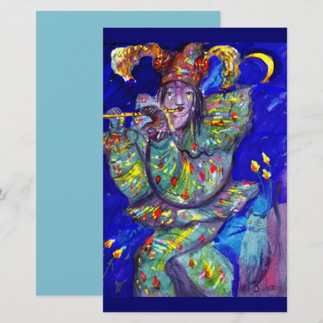 Papeterie FLUTISTE EN BLEUE / Station de nuit du Carnaval vé (Devant / Derrière)