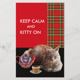 PAPETERIE "GARDEZ LE CALME ET LA CUISINE SUR", TARTAN ROUGE,